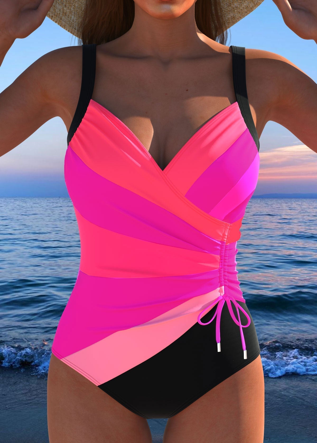 Savélya™ | Maillot Noir à Imprimé Coloré