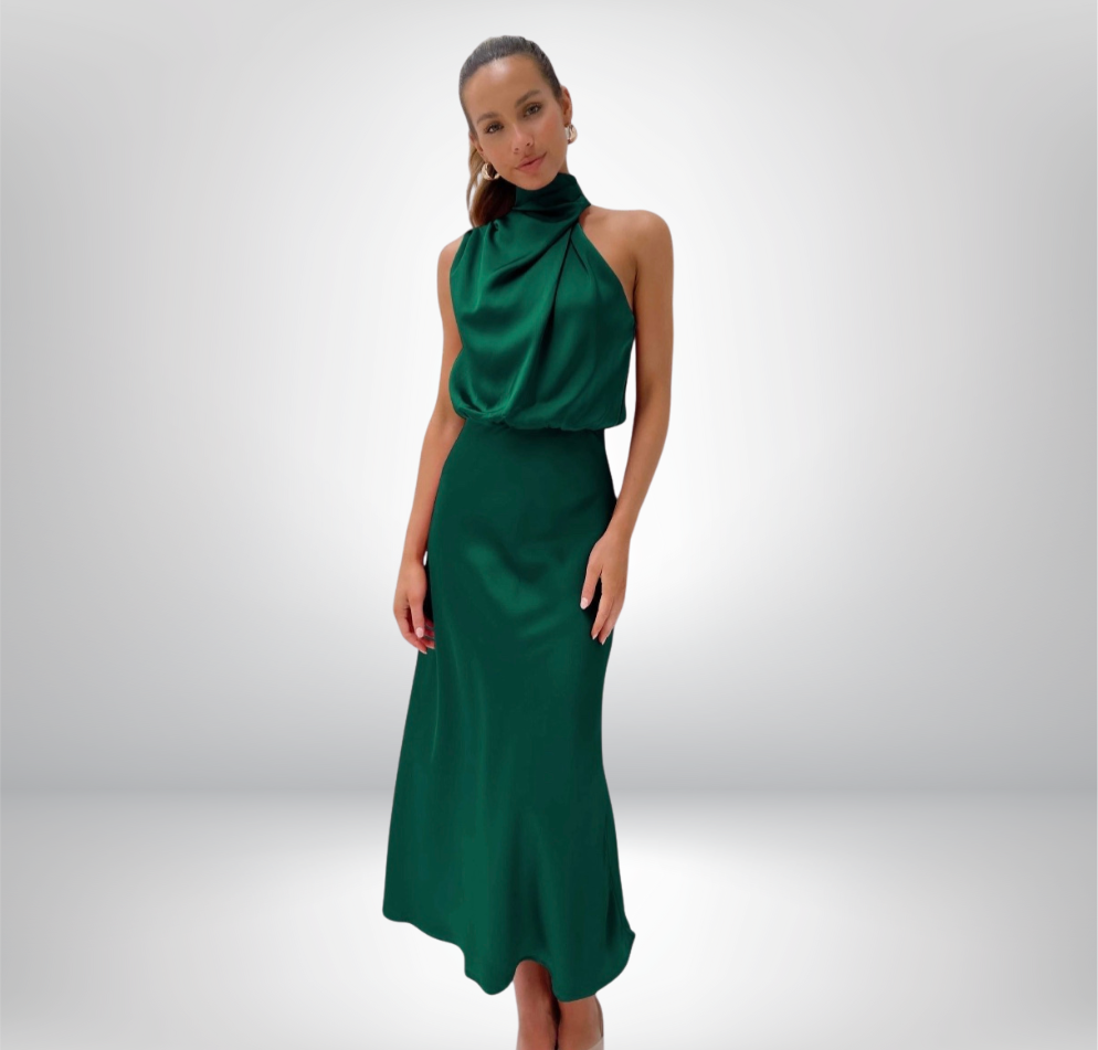 Élodie™ | Robe glamour en satin avec licou.