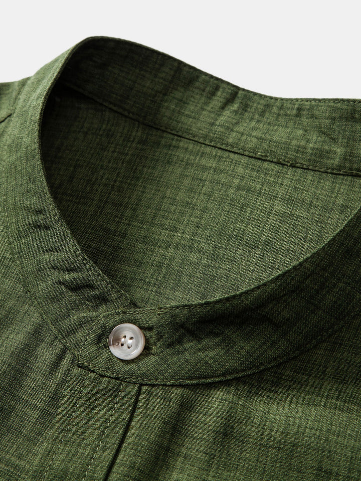Chemise à manches courtes à col officier & pantalon droit en lin
