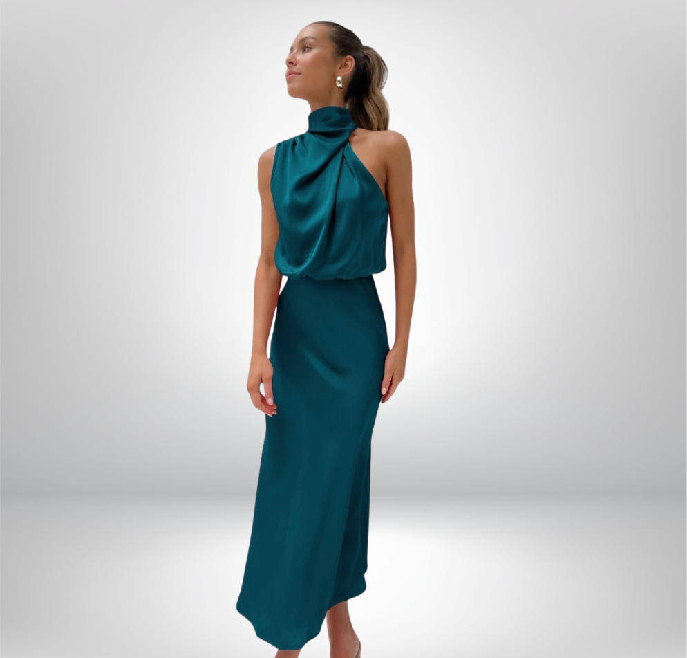 Élodie™ | Robe glamour en satin avec licou.