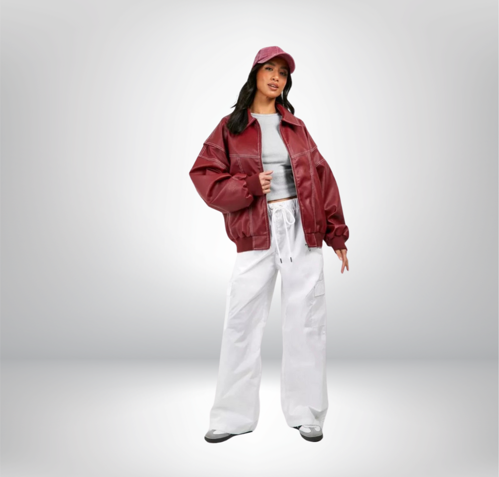 Brigitte - Veste en cuir rouge tendance