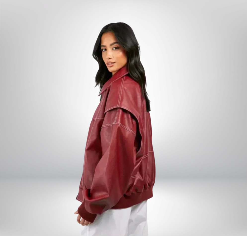Brigitte - Veste en cuir rouge tendance