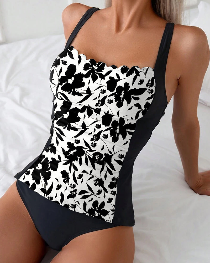 Flavelle™ | Tankini Sans Dos Noir & Blanc